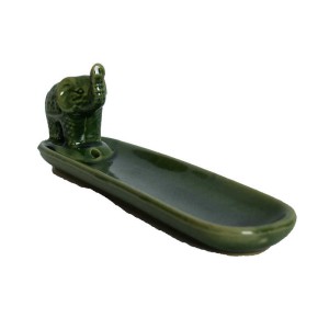 Kayık Fil Figürlü Seramik Çubuk Tütsülük Yeşil 20 Cm